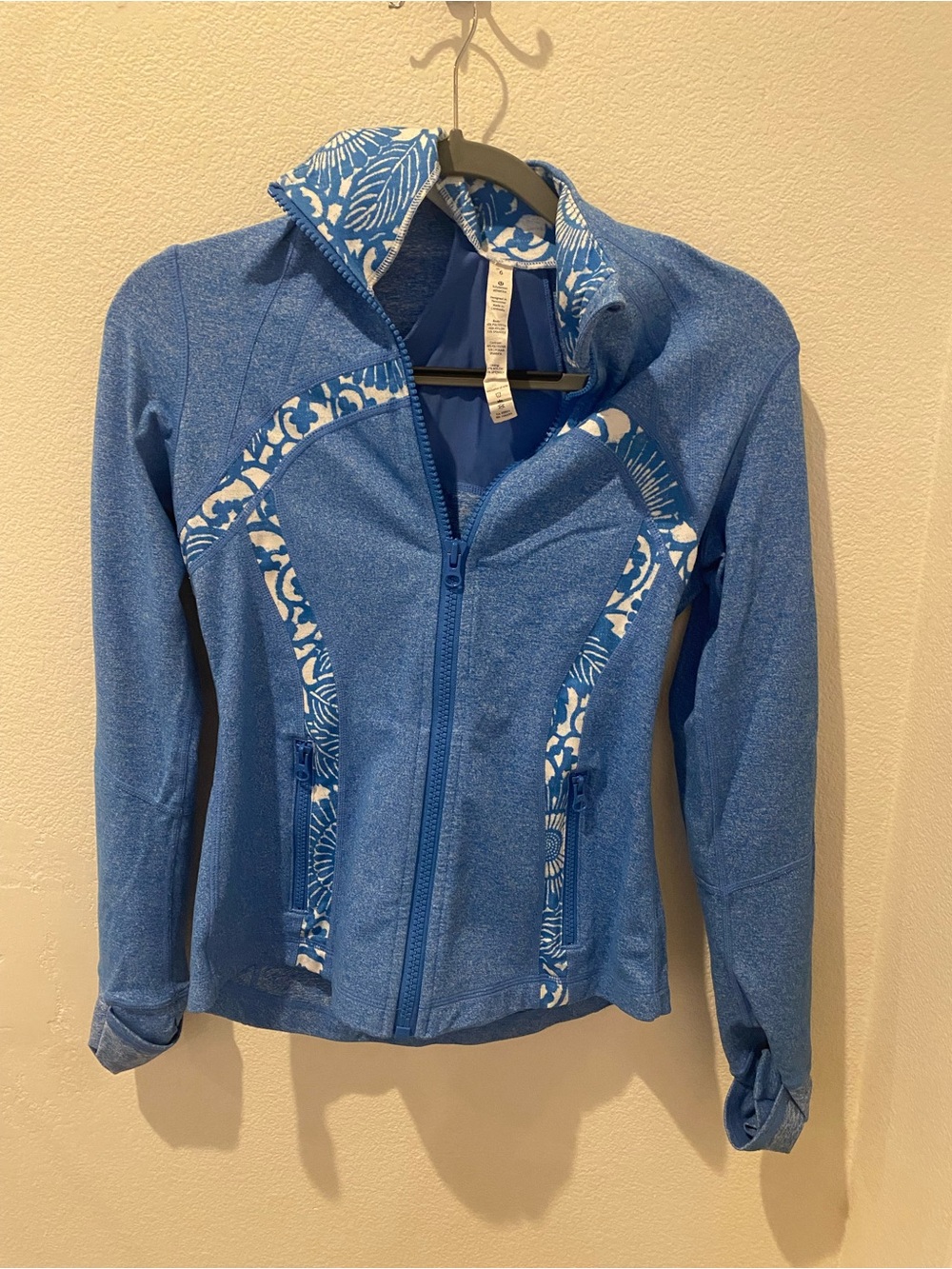 lululemon athletica Blue Zip-Up Performance Jacket with White Print Trim